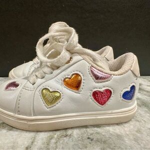 Kurt Geiger London Sneakers White Leather Rainbow Hearts Girls Shoes US 6